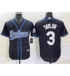 Men's Los Angeles Dodgers #3 Chris Taylor Black Cool Base Stitched Baseball Jersey1