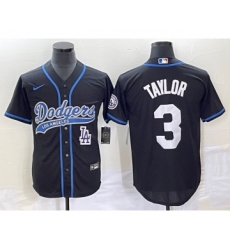 Men's Los Angeles Dodgers #3 Chris Taylor Black Cool Base Stitched Baseball Jersey