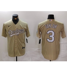 Men's Los Angeles Dodgers #3 Chris Taylor Cream Pinstripe Stitched Cool Base Nike Jersey