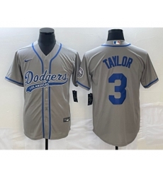 Men's Los Angeles Dodgers #3 Chris Taylor Grey Cool Base Stitched Baseball Jersey1