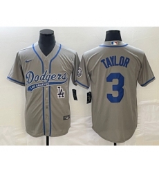 Men's Los Angeles Dodgers #3 Chris Taylor Grey Cool Base Stitched Baseball Jersey