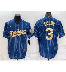 Men's Los Angeles Dodgers #3 Chris Taylor Navy Blue Gold Pinstripe Stitched MLB Cool Base Nike Jersey