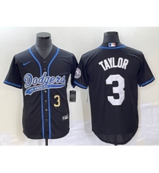 Men's Los Angeles Dodgers #3 Chris Taylor Number Black Cool Base Stitched Baseball Jersey