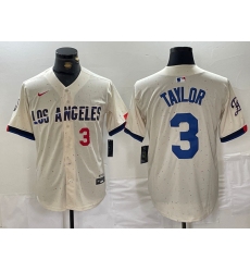 Men's Los Angeles Dodgers #3 Chris Taylor Number Cream 2024 City Connect Limited Stitched Jersey