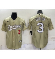 Men's Los Angeles Dodgers #3 Chris Taylor Number Cream Pinstripe Stitched MLB Cool Base Nike Jersey