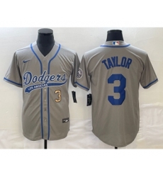 Men's Los Angeles Dodgers #3 Chris Taylor Number Grey Cool Base Stitched Baseball Jersey