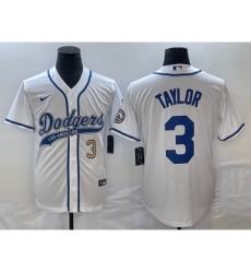 Men's Los Angeles Dodgers #3 Chris Taylor Number White Cool Base Stitched Baseball Jersey