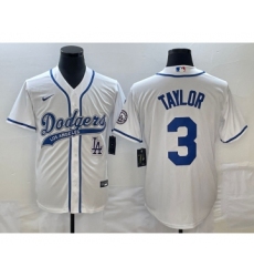 Men's Los Angeles Dodgers #3 Chris Taylor White Cool Base Stitched Baseball Jersey1