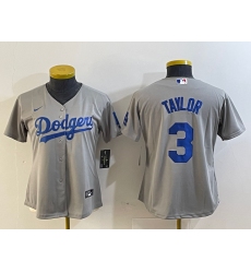 Women's Los Angeles Dodgers #3 Chris Taylor Grey Cool Base Stitched Nike Jersey