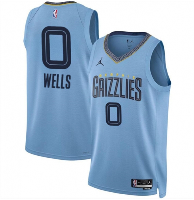 Men's Memphis Grizzlies #0 Jaylen Wells Blue 2024 Draft Statement Edition Stitched Jersey