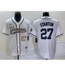 Men's New York Yankees #27 Giancarlo Stanton Number White Cool Base Stitched Baseball Jersey