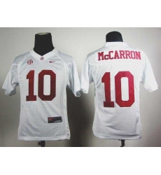 Youth Crimson Tide #10 AJ McCarron White Embroidered NCAA Jerseys