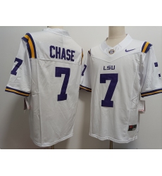 Men's LSU Tigers #7 JaMarr Chase White FUSE College Stitched Jersey