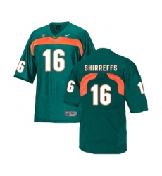 Miami Hurricanes 16 Evan Shirreffs Green College Football Jersey