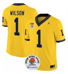 Men's Michigan Wolverines #1 Roman Wilson 2023 F.U.S.E. Yellow Rose Bowl Stitched Jersey