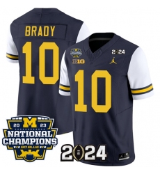 Men's Michigan Wolverines #10 Tom Brady Navy White 2024 F.U.S.E. With 2023 National Champions Stitched Jersey