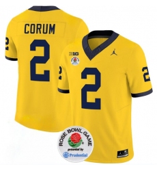 Men's Michigan Wolverines #2 Blake Corum 2023 F.U.S.E. Yellow Rose Bowl Stitched Jersey