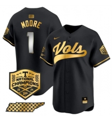 Men's Tennessee Volunteers #1 Christian Moore Black Gold 2024 Champions Vapor Limited Stitched Jersey