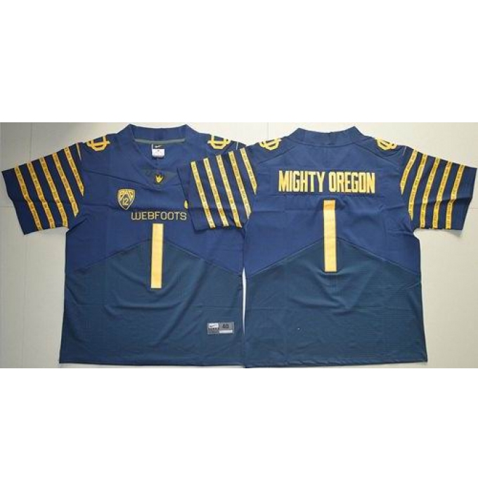 Oregon Ducks #1 Mighty Oregon Navy Blue Webfoots 100th Rose Bowl Game Elite Stitched NCAA Jersey