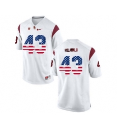 USC Trojans 43 Troy Polamalu White USA Flag College Football Jersey