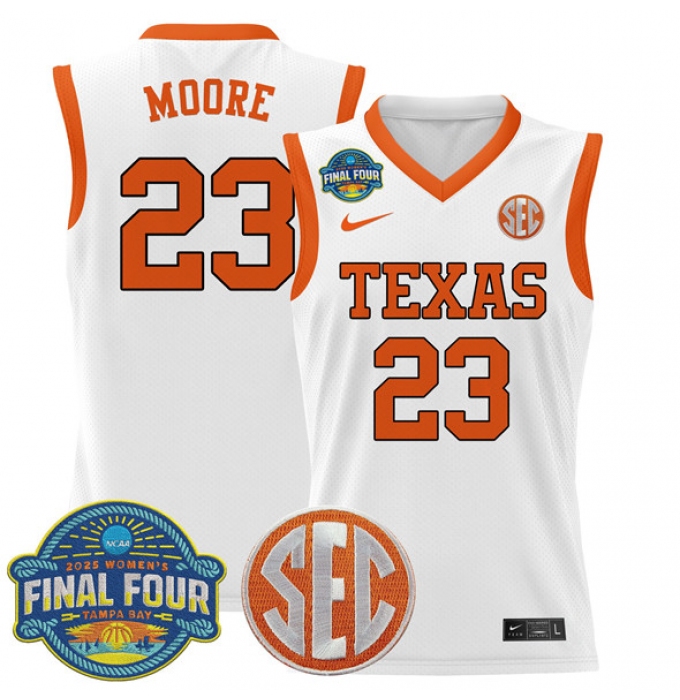 Men's Texas Longhorns #35 Aaliyah Moore White 2025 Sec Women’s Final Four Stitched Basketball Jersey