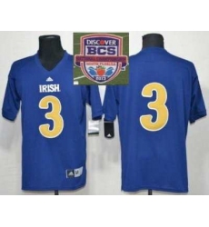 2013 BCS National Championship Norte Dame Fighting Irish 3 Blue Under The Lights College Football Jerseys