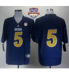 Fighting Irish #5 Everett Golson Navy Blue Shamrock Series 2013 BCS National Championship Stitched NCAA Jersey