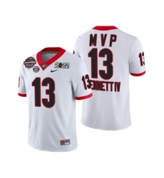 Mens Georgia Bulldogs #13 Stetson Bennett IV White 2021-22 National Champions College Football Game MVP Jersey