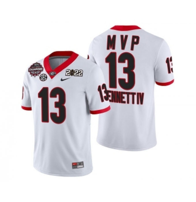 Mens Georgia Bulldogs #13 Stetson Bennett IV White 2021-22 National Champions College Football Game MVP Jersey