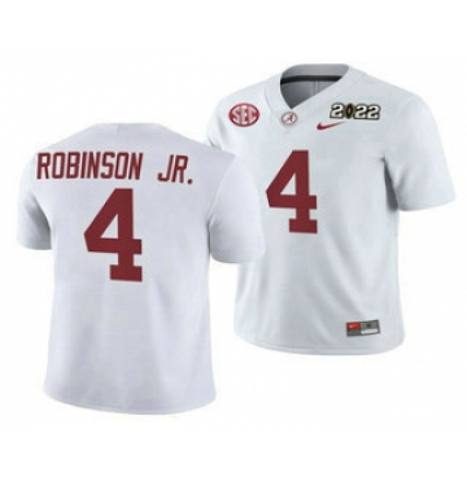 Men's Alabama Crimson Tide #4 Brian Robinson Jr 2022 Patch White College Football Stitched Jersey