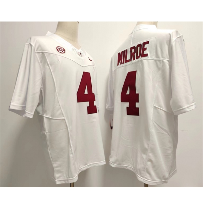 Men's Alabama Crimson Tide #4 Jalen Milroe White 2023 F.U.S.E. Stitched Football Jersey