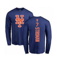 Baseball New York Mets #7 Marcus Stroman Royal Blue Backer Long Sleeve T-Shirt