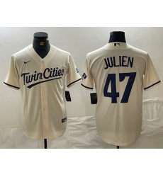 Men's Minnesota Twins #47 Edouard Julien Cream Cool Base Stitched Baseball Jersey