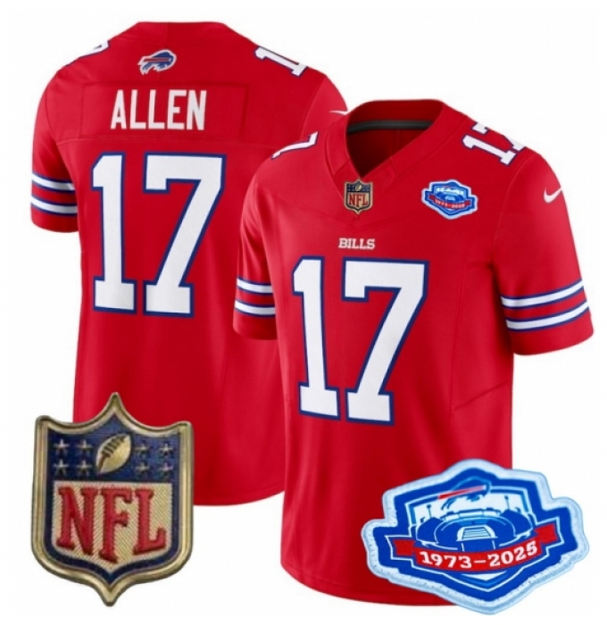 Youth Buffalo Bills 17 Josh Allen Red 2025 F U S E Farewell Season Gold Shield Patch Stitched Football Jersey