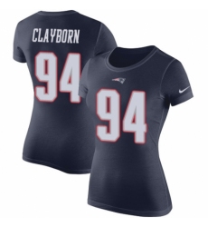 NFL Women's Nike New England Patriots #94 Adrian Clayborn Navy Blue Rush Pride Name & Number T-Shirt