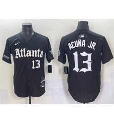 Men's Atlanta Braves #13 Ronald Acuna Jr. Black Gothic South x Outkast Edition Vapor Limited Stitched Baseball Jersey