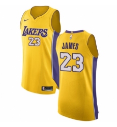 Men's Nike Los Angeles Lakers #23 LeBron James Authentic Gold NBA Jersey - Icon Edition