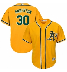 Youth Majestic Oakland Athletics #30 Brett Anderson Authentic Gold Alternate 2 Cool Base MLB Jersey