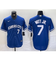 Men's Kansas City Royals #7 Bobby Witt Jr Number Blue Cool Base Stitched MLB Jersey