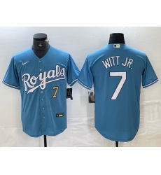 Men's Kansas City Royals #7 Bobby Witt Jr Number Light Blue Cool Base Stitched Jersey