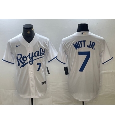 Men's Kansas City Royals #7 Bobby Witt Jr Number White Cool Base Stitched MLB Jersey1