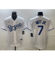 Men's Kansas City Royals #7 Bobby Witt Jr Number White Cool Base Stitched MLB Jersey