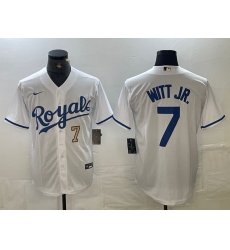 Men's Kansas City Royals #7 Bobby Witt Jr Number White Cool Base Stitched MLB Jerseys