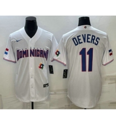 Men's Dominican Republic Baseball #11 Rafael Devers 2023 White World Baseball Classic Stitched Jersey