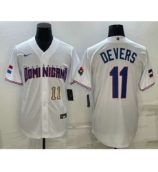 Men's Dominican Republic Baseball #11 Rafael Devers Number 2023 White World Baseball Classic Stitched Jersey