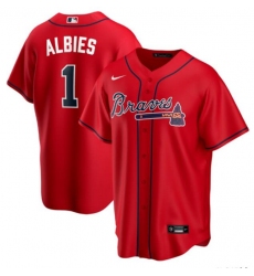 Men's Atlanta Braves #1 Ozzie Albies Red Cool Base Stitched Jersey