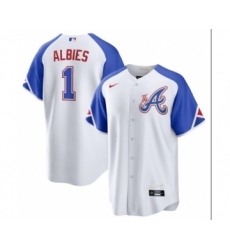 Men's Atlanta Braves #1 Ozzie Albies White 2023 City Connect Cool Base Stitched Baseball Jersey