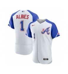 Men's Atlanta Braves #1 Ozzie Albies White 2023 City Connect Flex Base Stitched Jersey