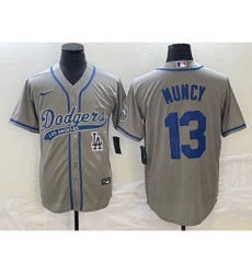 Men's Los Angeles Dodgers #13 Max Muncy Grey Cool Base Stitched Baseball Jersey1