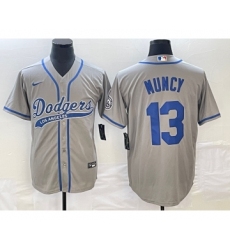 Men's Los Angeles Dodgers #13 Max Muncy Grey Cool Base Stitched Baseball Jersey